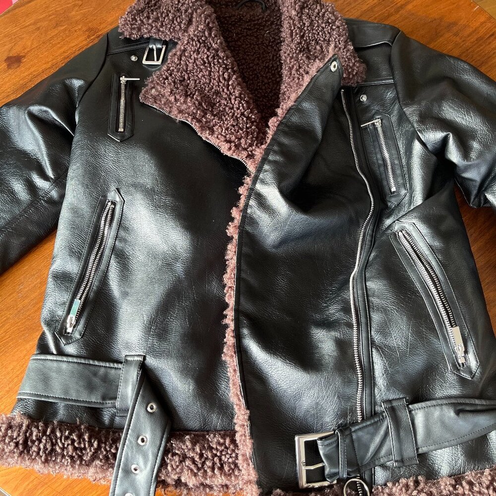WeWoreWhat Oversized Faux Sherpa Moto Jacket
